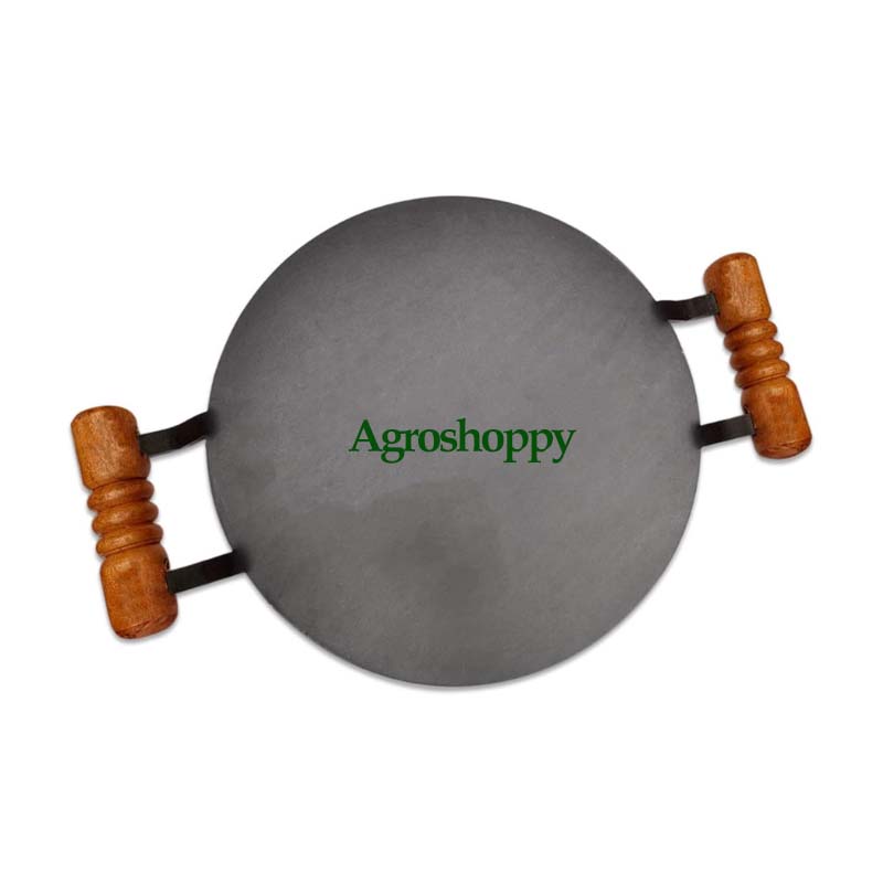 Sheet Iron Round dhosa tawa with Double Side Wooden Handle |12 inch, 25 CM |Paper Roast Tawa