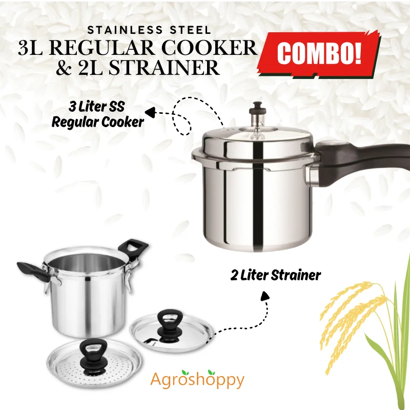 3 Liter Stainless Steel Regular Cooker & 2 Liter Stainless Steel Rice Strainer Combo