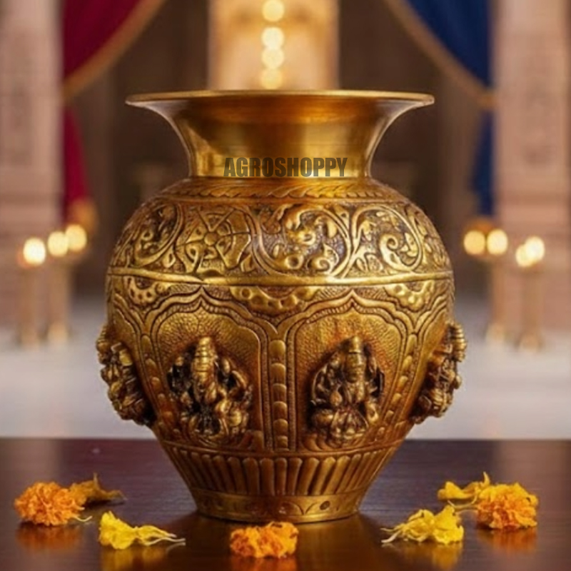 Astalakshmi Brass Kalasa Sombu | 6 inch Antique Finish Laxmi Kalasa Sombu
