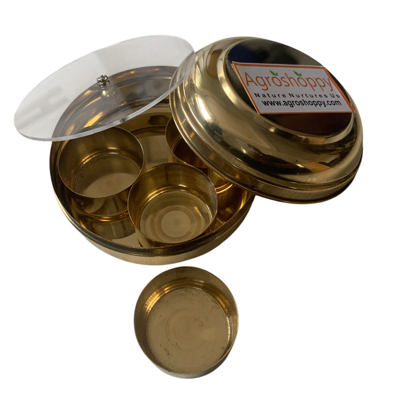 Brass Haldi Box with Inner Fiber Lid - Agroshoppy