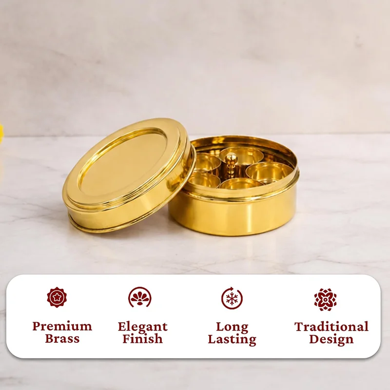 Buy Brass Haldi Box with 5 Containers | 5 in 1 Brass Masala Box Online