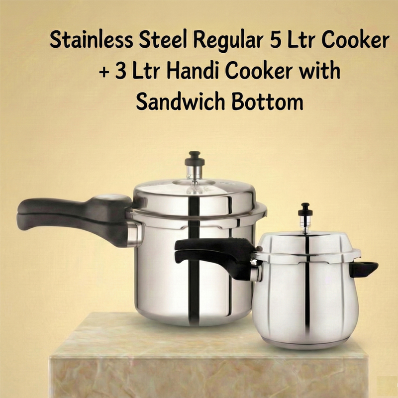 Stainless Steel Regular 5 LTR Cooker and 3LTR SS Handi Cooker