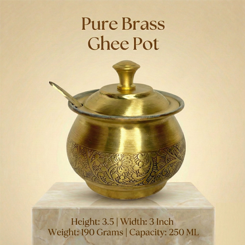 Brass Ghee Pot 250 ml | Pure Brass Ghee Container with Lid – Traditional & Premium