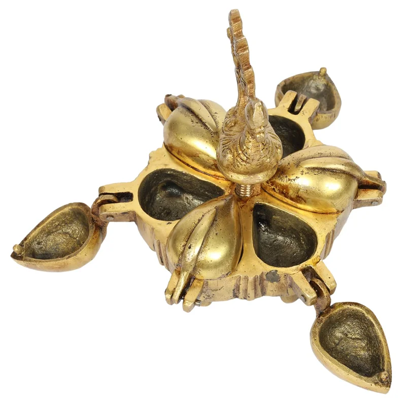 Antique Brass Peacock 6 Compartment Haldi Box Offers