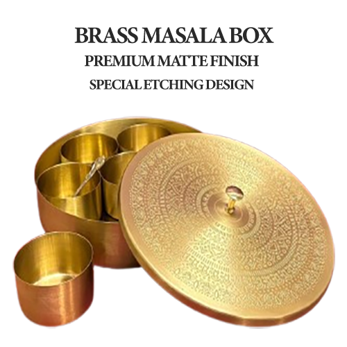 Brass Masala Box(6 Inch) Premium Matte Finish With Special Etching Design