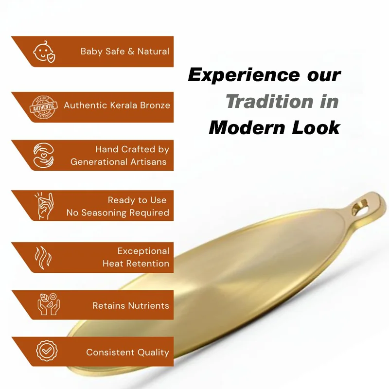 Premium Bronze Dosa Tawa 12 Inch – Handmade Natural Non-Stick Cookware Details View