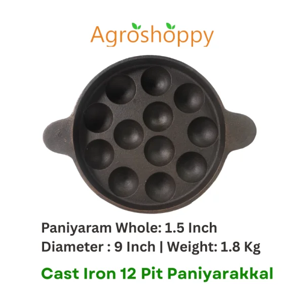 Cast Iron 12 Pit Paniyara Kal with Rings + 3 Pit Uttapam Pan