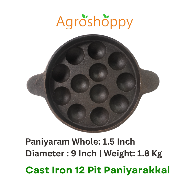 Cast Iron 12 Pit Paniyara Kal with Rings + 3 Pit Uttapam Pan - AS002
