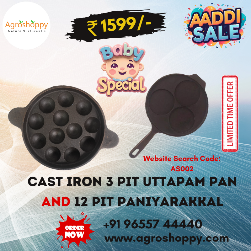 Cast Iron 12 Pit Paniyara Kal with Rings + 3 Pit Uttapam Pan - AS002