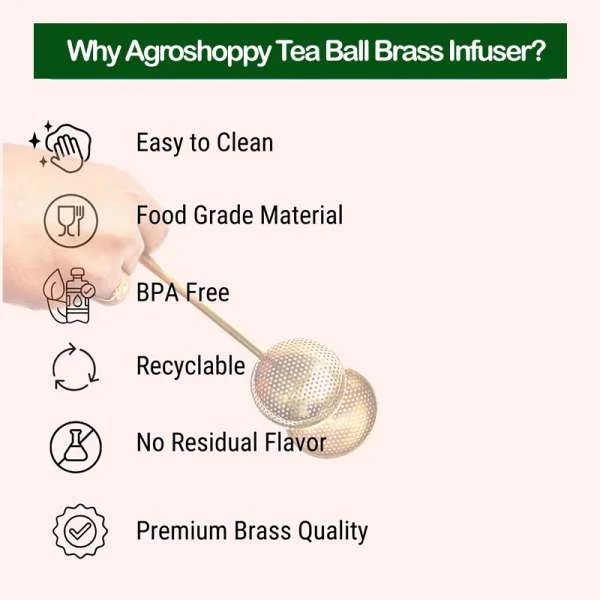 Brass Tea Infuser | Ball Shaped Long Tea Strainer | Brass Infuser - Agroshoppy View 1