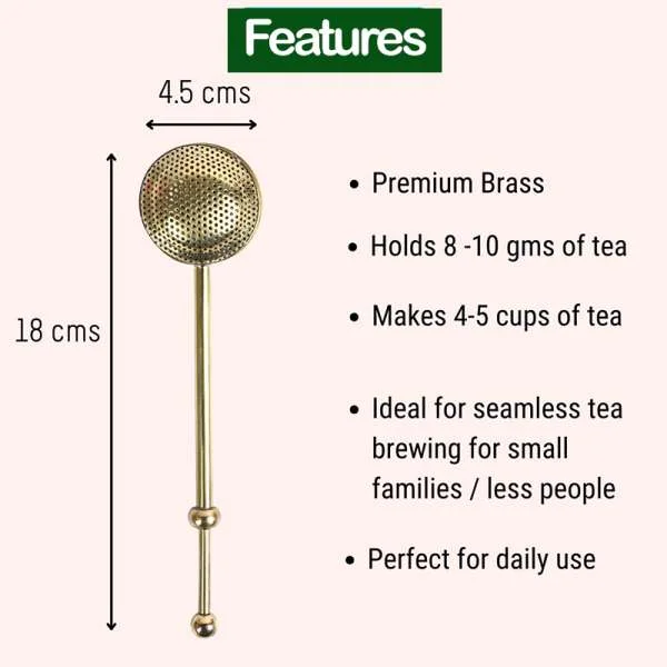Brass Tea Infuser | Ball Shaped Long Tea Strainer | Brass Infuser - Agroshoppy View 2