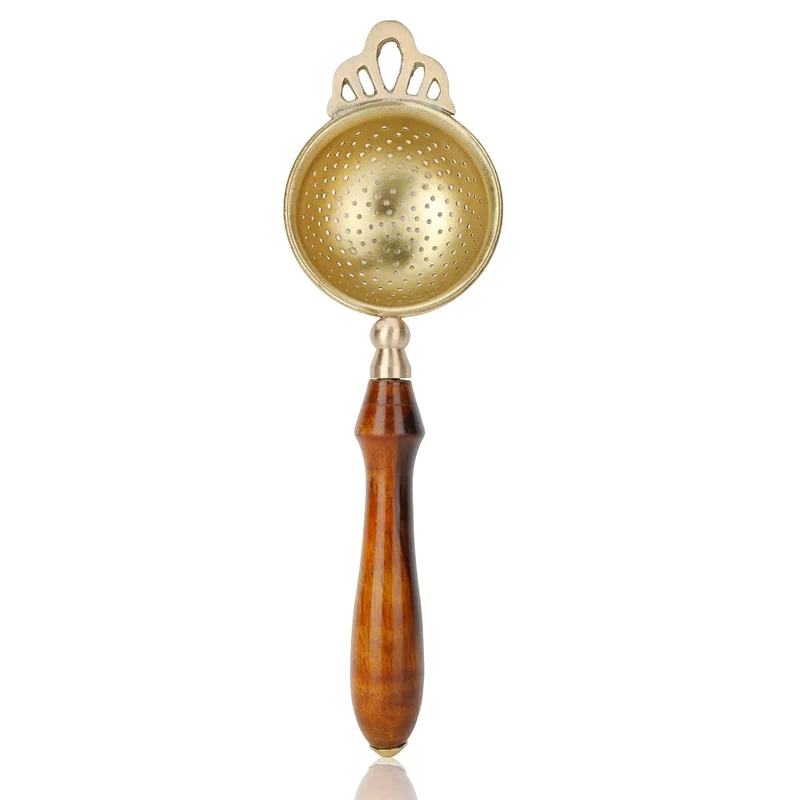 Brass Tea Strainer with Wooden Handle - Agroshoppy Details View