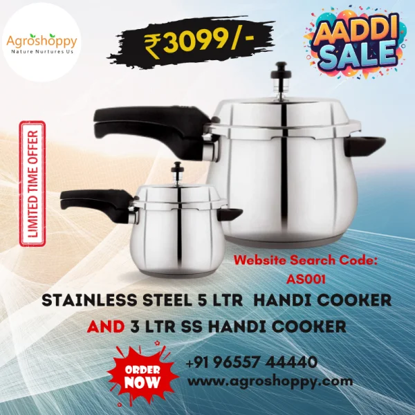 Stainless Steel Handi 5 LTR Cooker and 3LTR SS Handi Cooker - AS001