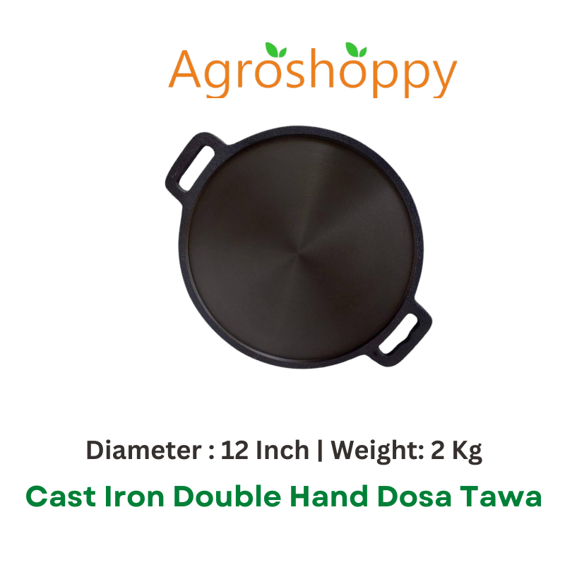 Cast Iron 12 inch Tawa Double Handle and Cast Iron Appam Pan 8.5 Inch - AS003