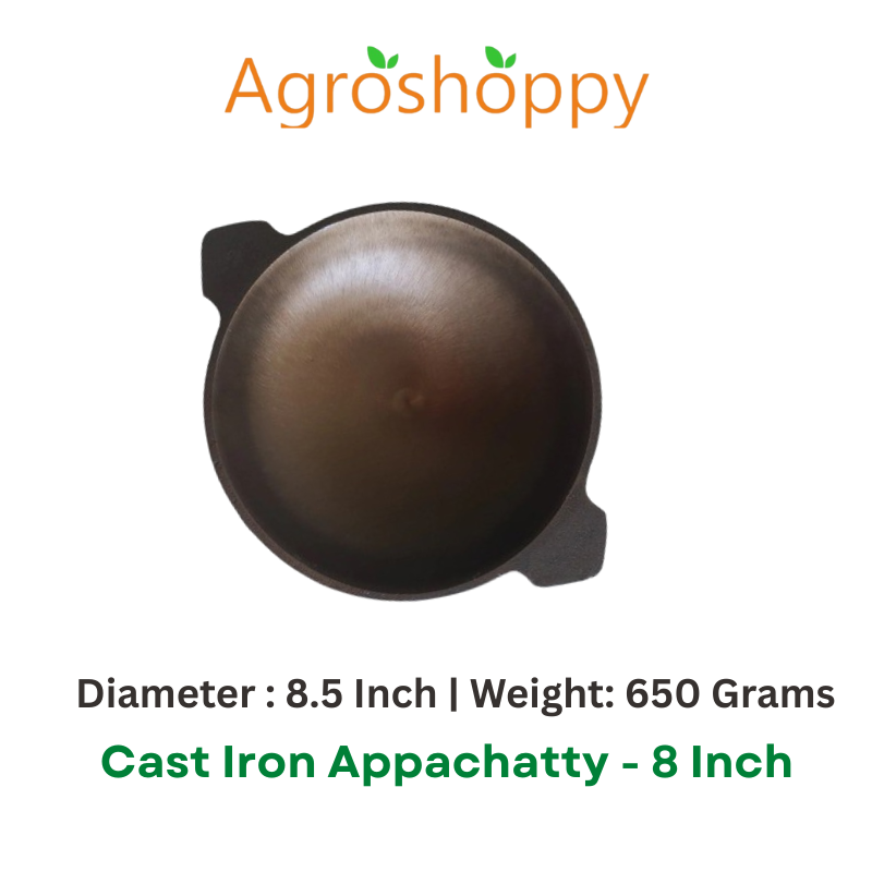 Cast Iron 12 inch Tawa Double Handle and Cast Iron Appam Pan 8.5 Inch - AS003