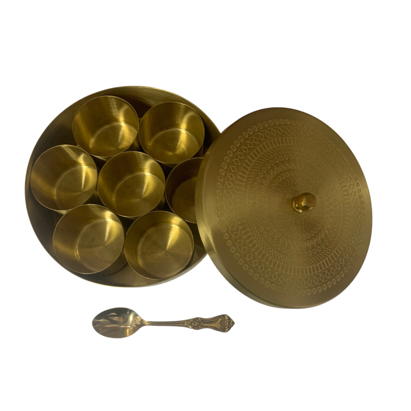 Brass Round Masala Box Height | Mandala Etching  - Agroshoppy