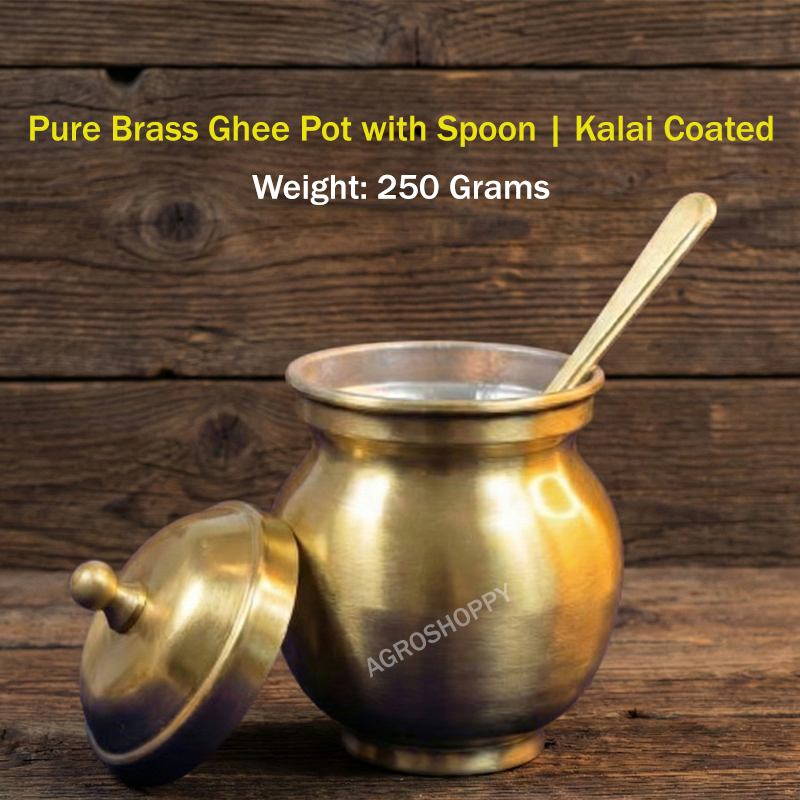 Pure Brass Ghee Pot with Spoon | Kalai Coated