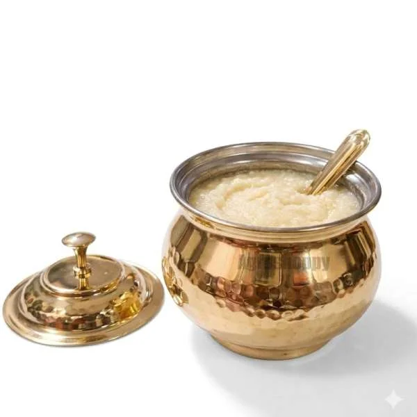 Handcrafted Brass Ghee Pot(400 ML) with Lid & Spoon | Kalai Coated View 2