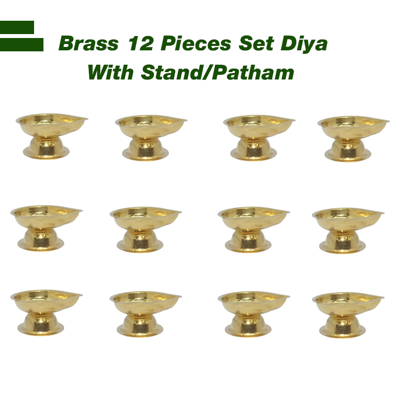 12 Pieces Brass Diya With Stand/Patham